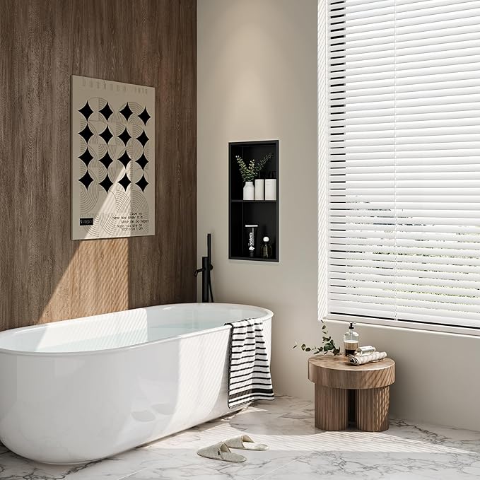 Stainless Steel Shower Niche 24" X 12", No Tile Needed Wall Niche Double Shelves, Recessed Shower Shelf for Bathroom Storage, Matte Black