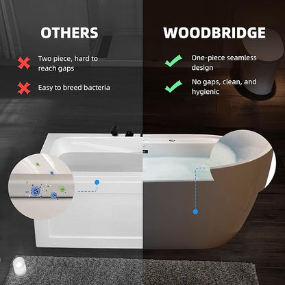 WOODBRIDGE 72" x 35-3/8" Whirlpool and Air Bath Heated Soaking Combination Tub with Adjustable Speed Air Blower and Display Control Panel, White,BJ-500