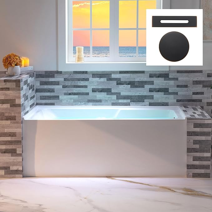WOODBRIDGE 54" Acrylic Rectangular Alcove Soaking Bathtub in White with Right Drain, Oil Rubbed Bronze Pop-Up Drain Included BA5430R