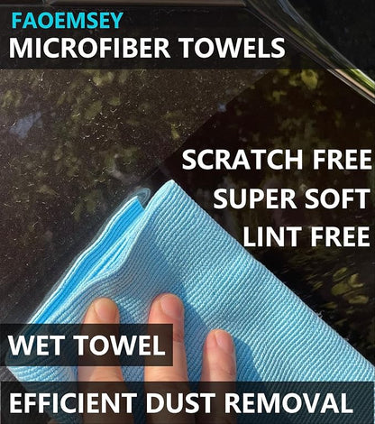 Microfiber Towels,10-Pack,16"x16",420GSM Edgeless,Soft Absorbent,Professional Polishing,Wax Removal,Car Detailing,Home Cleaning Rays,Sky Blue