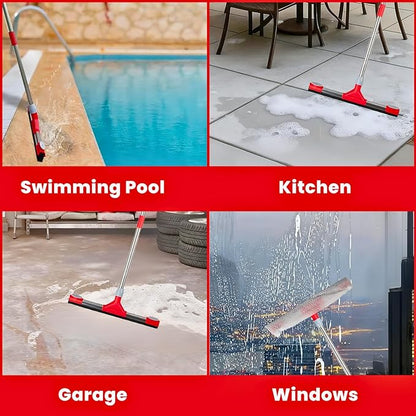 Heavy Duty Floor Squeegee for Concrete Floor – 17.3” EVA Foam Blade with Cloth Clip Design, 62” Extendable Handle, Multi-Surface Floor Squeegee Broom for Windows, Bathroom, Garage, Tile, Patio &Shower
