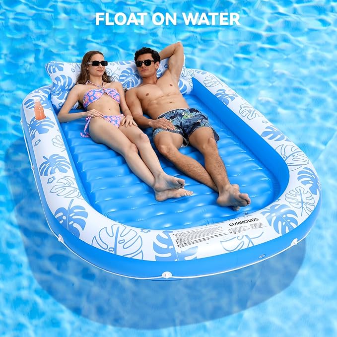 Inflatable Tanning Pool Lounger Float with Cervical Pillow - Pool Floats Adult for Sunbathing, Backyard, Pool Party - Inflate Ball Pit for Babies - Kids Swimming Pool Bed