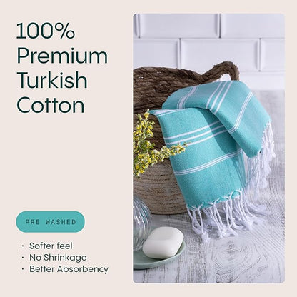 WETCAT Turkish Hand Towels with Hanging Loop, Set of 2 (20" x 30") 100% Turkish Cotton, Pre-Washed, Quick Drying, for Kitchen or Bathroom - Mint Green