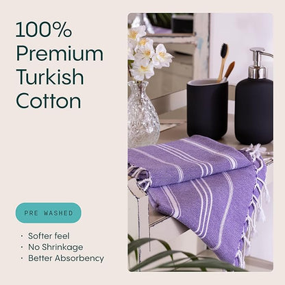 WETCAT Turkish Hand Towels with Hanging Loop, Set of 2 (20" x 30") 100% Turkish Cotton, Pre-Washed, Quick Drying, for Kitchen or Bathroom - Dark Purple