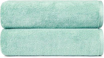 Amazon Basics 100% Cotton Quick-Dry Lightweight Moisture Absorbing Bath Towel, 2 Count, Seafoam Green, 54" x 30" (Pack of 12)