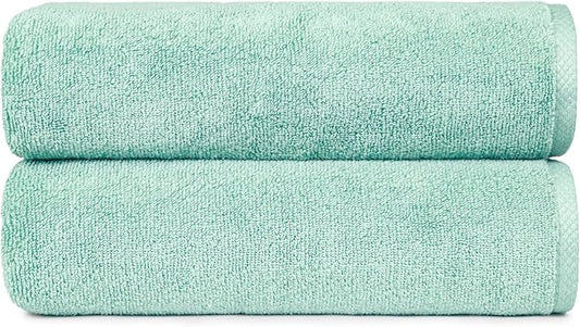Amazon Basics 100% Cotton Quick-Dry Lightweight Moisture Absorbing Bath Towel, 2 Count, Seafoam Green, 54" x 30" (Pack of 12)