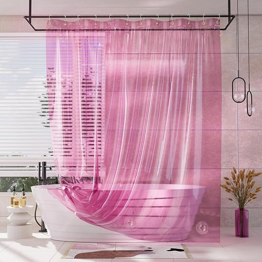 AmazerBath Pink Shower Curtain Liner for Christmas Bathroom, 100% EVA Soft Clear Heavy Duty Shower Curtain and Liner 2-in-1, 72x72 Luxury Plastic Weighted Shower Liner Bathroom