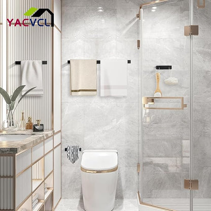 YACVCL 4-Piece Matte Black Bathroom Hardware Accessories Set, Bath Towel Bar Set SUS304 Stainless Steel, Round Towel Racks for Bathroom Wall Mounted
