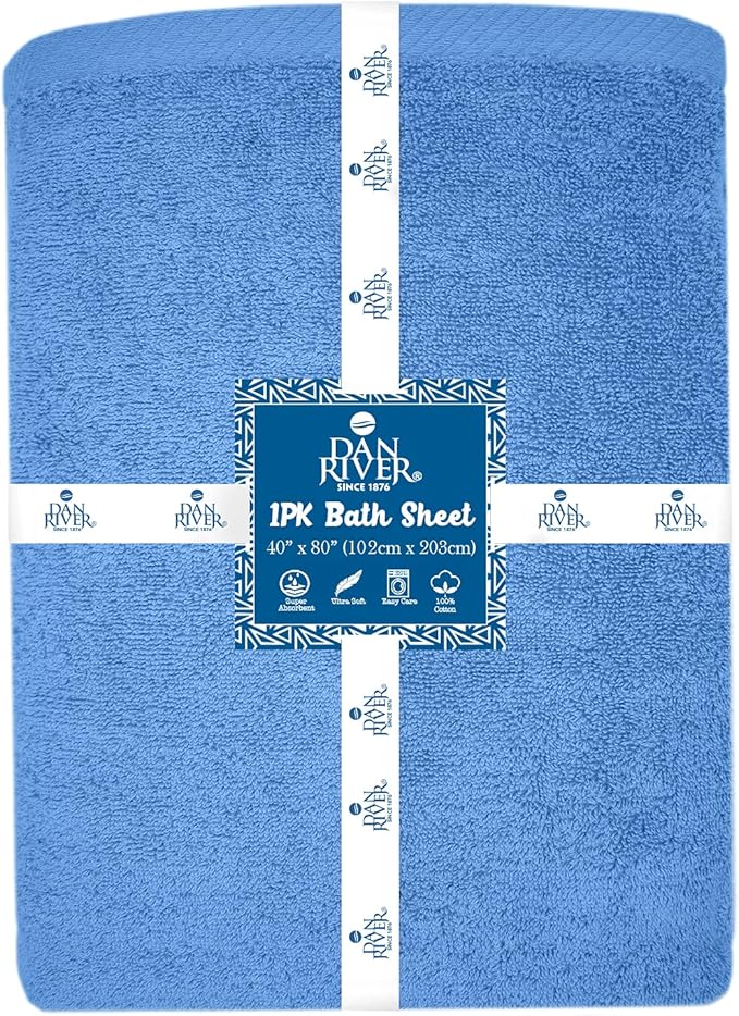 DAN RIVER Pack of 1 Bath Sheet 40x80 Inches, Luxury Bath Towel Set, Extra Large and Quick Dry Soft Cotton Towels - Medium Blue