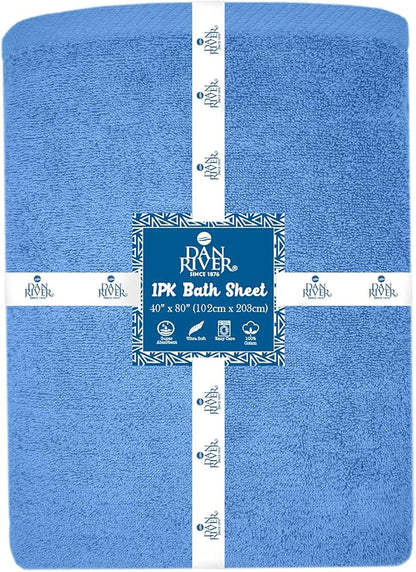 DAN RIVER Pack of 1 Bath Sheet 40x80 Inches, Luxury Bath Towel Set, Extra Large and Quick Dry Soft Cotton Towels - Medium Blue