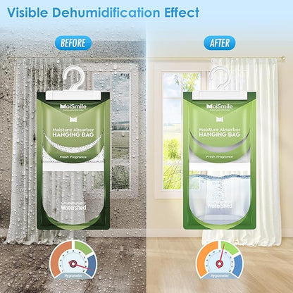 Moisture Absorbers 10 Pack Fresh Fragrance, Hanging Closet Dehumidifier Bags, Humidity Absorber, Compact Eliminates Odors Humidity Packs for Car, Bathroom, Bedroom, Basement, 9.8OZ