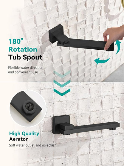 Lefton Shower System in Fahrenheit Display (Battery-free), 10” Overhead Shower Head with All-in-one Handheld Spray Showerhead and Bathtub Faucet, 4-in-1 Control System, SSWM2502 (Matte Black)