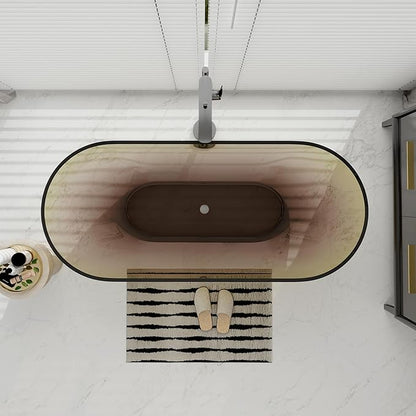 SJ STAR&JANE 69" Solid Surface Freestanding Bathtub Stone Resin Oval Soaking Tub Stand Alone Tub with Pop-up Drain Transparent Sepia