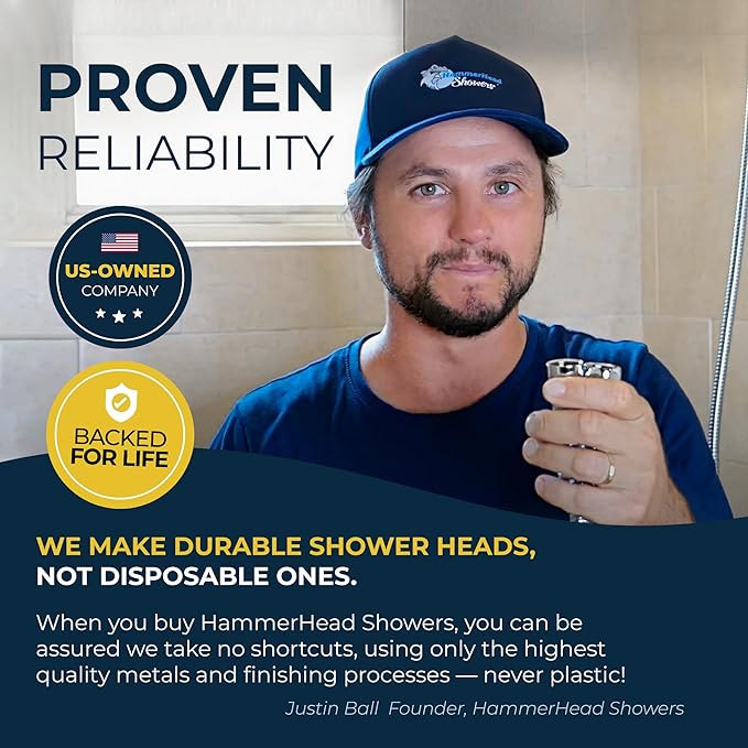HammerHead Showers® Solid Metal 2 Inch High Pressure Shower Heads - BRUSHED NICKEL – 2.5 GPM Shower Heads High Pressure - High Flow Shower Head with ADJUSTABLE SPRAY PATTERN - Fixed Shower Head