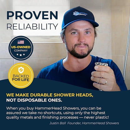 HammerHead Showers® Solid Metal 2 Inch High Pressure Shower Heads - BRUSHED NICKEL – 2.5 GPM Shower Heads High Pressure - High Flow Shower Head with ADJUSTABLE SPRAY PATTERN - Fixed Shower Head