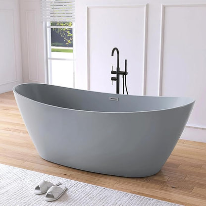 71" Acrylic Freestanding Bathtub, High-back Soaking Tub for Bathroom, Stand Alone Tub, cUPC Certified, Integrated Overflow and Drain, Gloss Grey