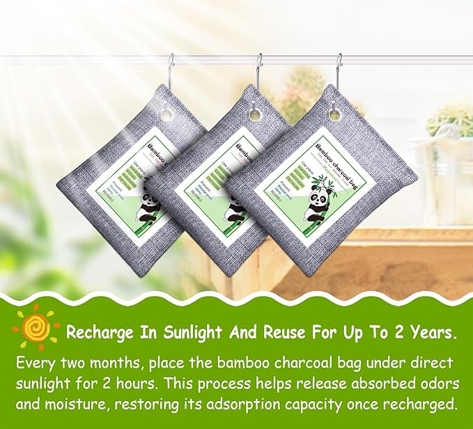 Activated Charcoal Odor Absorber for Strong Odor, Basement, Cars, Closets, Shoes, Smoke. 3 Pack Bamboo Charcoal Air Purifying Bags Deodorizer Odor Eliminator for Home