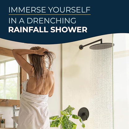 HammerHead Showers® Solid Metal 12 Inch Rainfall Shower Head, Large Rain Shower Head, 2.5 GPM High Flow Shower Head Optimized for Pressure, Wall-Mounted or Ceiling Rain Shower Head, Matte Black