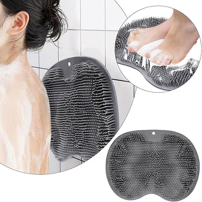 Shower Foot Scrubber Mat with Non-Slip Suction Cups, Exfoliating Foot and Back Washer Pad for Bathtub and Shower Floor (Gray)