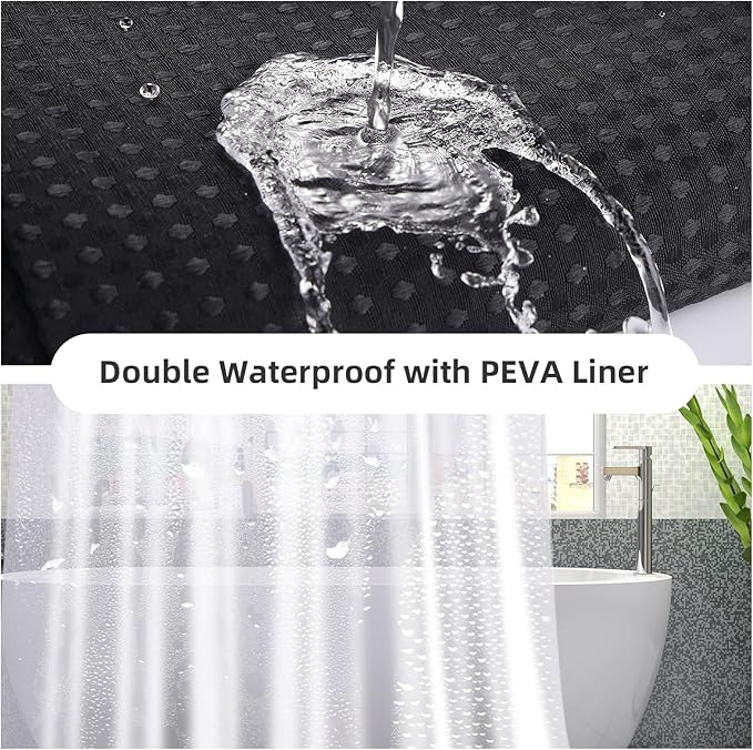LaCyan 3 in 1 Waterproof Waffle Weave Shower Curtain and Clear Liner Set with 12 Stainless Steel Hooks Double Sided for Bathroom 72 Inches Heavy Duty Polyester Fabric Shower Curtains 72x84