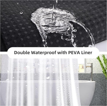 LaCyan 3 in 1 Waterproof Waffle Weave Shower Curtain and Clear Liner Set with 12 Stainless Steel Hooks Double Sided for Bathroom 72 Inches Heavy Duty Polyester Fabric Shower Curtains 36x72