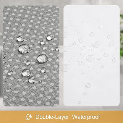 3 in 1 Extra Long Shower Curtain Set-72 W x 84 H, Grey Waffle and PEVA Liner Set with 12 Stainless Steel Hooks, Waterproof Fabric for Bathroom