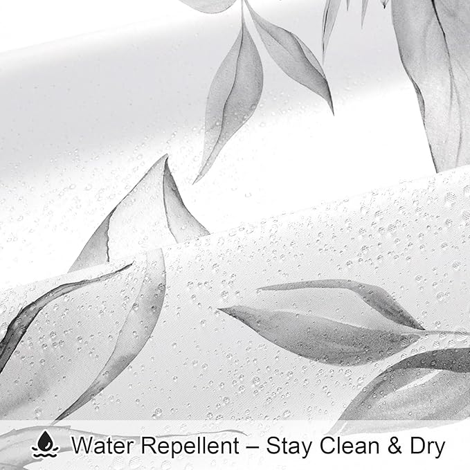 Grey Boho Watercolor Floral Shower Curtain, Ink Painting Style Blossom & Leaf Shower Curtains for Chic Elegant Bathroom, Artistic Fabric Cloth Flower Shower Curtain, 72x72