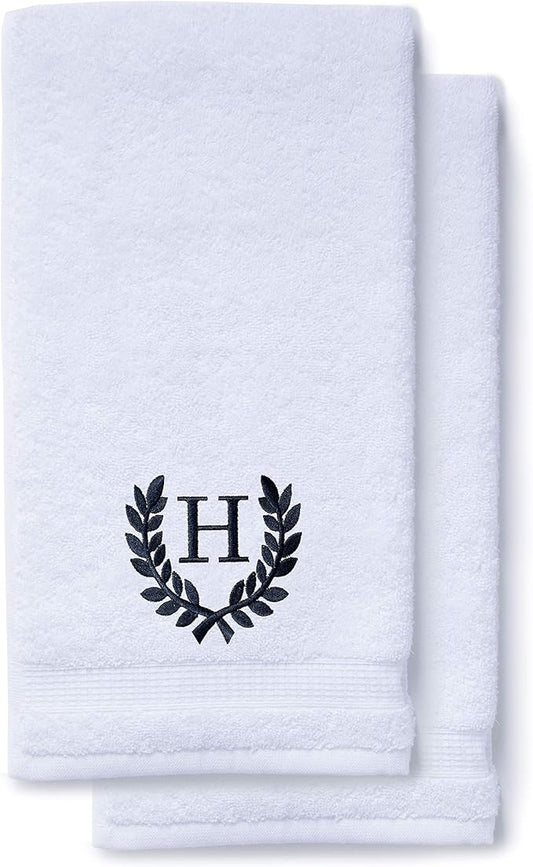 Decorative and Monogrammed Hand Towels for Bathroom Kitchen Makeup | Personalized Gift for Wedding-Bridal | Roman Font Custom Luxury Turkish Towel | Spa Collection, Oversized, 16 X 30 Inch, Set of 2