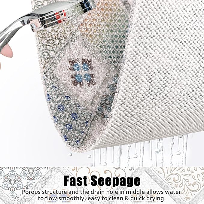 Square Shower Mat Non Slip: 24x24 Inch Shower Floor Mat with Drain Hole in Middle, Super Soft and Comfortable PVC Loofah Massage Bath Mat for Shower, Anti Slip Shower Stall Mat, Quick Drying