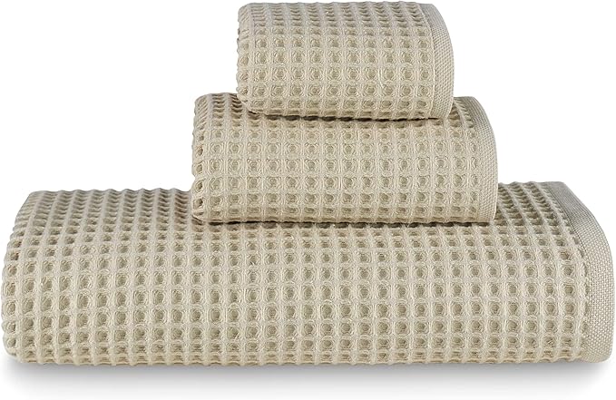 sea me at home Waffle Bath Sheet Set, 100% Turkish Cotton, Includes 1 Bath Sheet, 1 Hand Towel, 2 Face Towels
