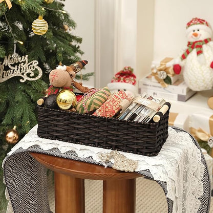 GRANNY SAYS Wicker Baskets for Shelves, Wicker Baskets for Storage, Waterproof Toilet Basket Tank Topper, Basket Organizer with Handle, Toilet Paper Basket for Back of Toilet, 14¼" x 6½" x 4¼", Brown
