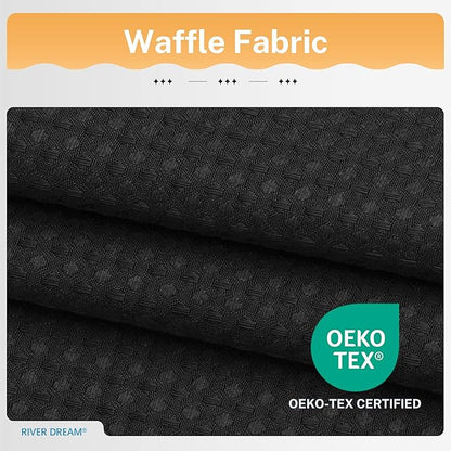 River Dream 3 in 1 Shower Curtain Set, Waffle Fabric Shower Curtain and Waterproof Clear Liner Set with Double Sided Metal Hooks, Black, 72" W*72" H