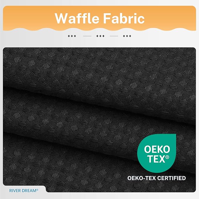 River Dream 3 in 1 Shower Curtain Set, Waffle Fabric Shower Curtain and Waterproof Clear Liner Set with Double Sided Metal Hooks, Black, 72" W*78" H