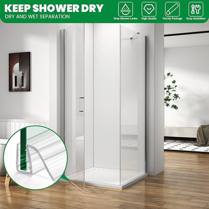 Bathroom Shower Glass Door Bottom Seal Strip, 2PCS 36 Inch Long Clear PVC Seal Strips for 1/4"(6mm) Thick Framless Glass Door Panel