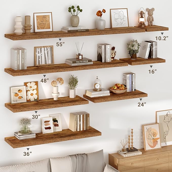 Vivelove 10 Inch Deep Floating Shelves 48 inch Long, 48 x 10 Wide Wall Shelves with Invisible Brackets, for Bedroom Bathroom Living Room Kitchen Office, Farmhouse Home Decor, Set of 2, Rustic Brown