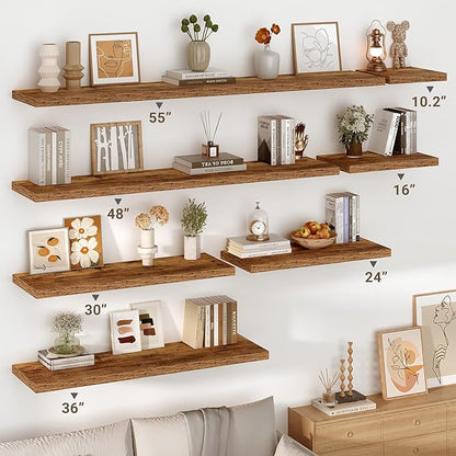 Vivelove 10 Inch Deep Floating Shelves 48 inch Long, 48 x 10 Wide Wall Shelves with Invisible Brackets, for Bedroom Bathroom Living Room Kitchen Office, Farmhouse Home Decor, Set of 2, Rustic Brown