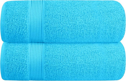Elvana Home Cotton 2 Pack Oversized Bath Towel Set 28x55 inches, Large Bath Towels, Ultra Absorbant Compact Quickdry & Lightweight Towel, Ideal for Gym Travel Camp Pool - Turquoise Blue