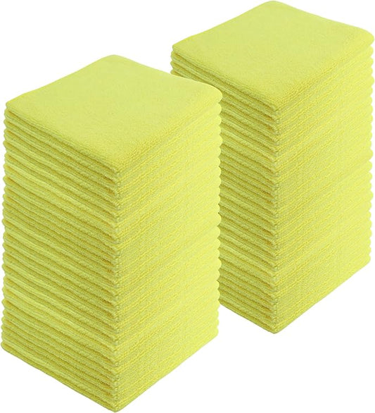 Microfiber Cleaning Cloths,120 Pack, 16"x16", All-Purpose, Softer, Highly Absorbent, Lint-Free, Reusable, Washable Pro Towels, Yellow, for House, Kitchen, Bathroom, Car, Office
