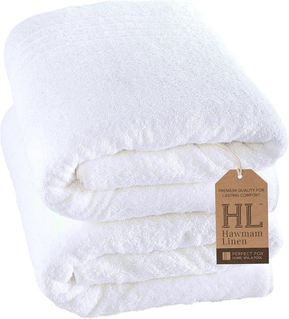 Hammam Linen Jumbo Large Bath Sheets Towels 2-Pack 35 x 70 Inches Soft and Absorbent, Premium Quality 100% Cotton Towels (White, Bath Sheet)