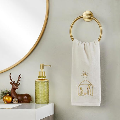 SKL Home Religious/Christmas/Winter Nativity Hand Towel 2pc Set for Bath/Kitchen & Gift, Natural