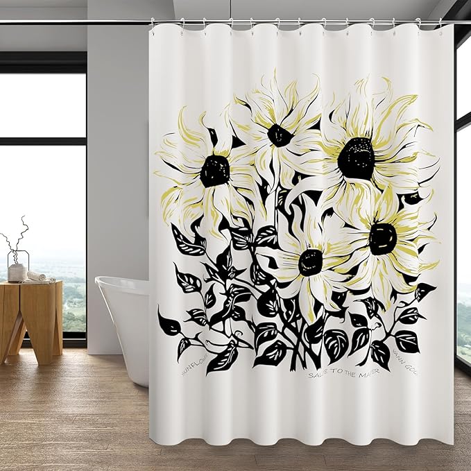 LaCyan Shower Curtain with 12 Hooks Waterproof Curtain for Bathroom Modern Art Floral Polyester Fabric Abstract Shower Curtains 72x72 Sunflower