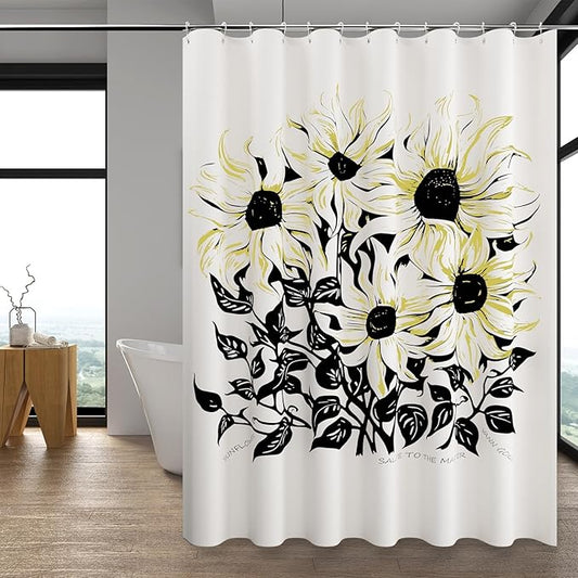 LaCyan Shower Curtain with 12 Hooks Waterproof Curtain for Bathroom Modern Art Floral Polyester Fabric Abstract Shower Curtains 72x72 Sunflower