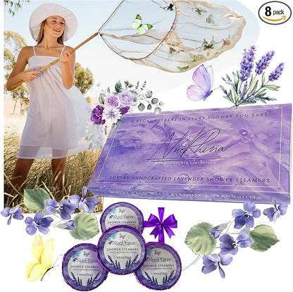 LUXURY LAVENDER SHOWER STEAMERS, 100% Natural Ingredients with Pure Essential Oils. Long Lasting Steamer for a Calming Aromatherapy Spa-Like Experience. The Affordable Premium Self-Care Gift for Women