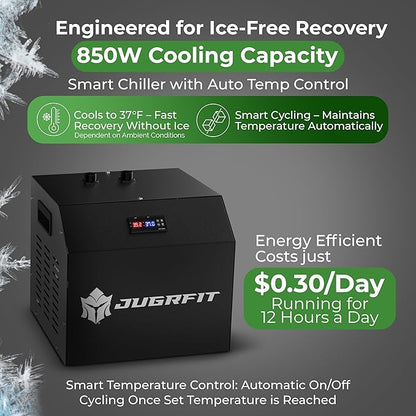 Cold Plunge Tub with Water Chiller – 53”L×32"W, 121 Gal Inflatable, Portable Ice Bath Tub for Outdoor or Indoor Use – 37℉ Chiller, Pump, & Filter – Boost Athletic Recovery, Mood, & Energy with JUGRFIT