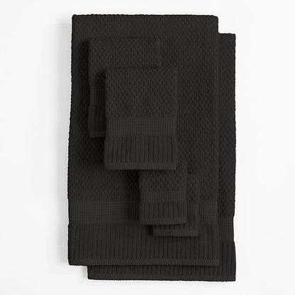 NY Loft 100% Cotton Towel Set 6 Piece | Super Soft & Absorbent Quick-Dry 2 Bath Towels 2 Hand Towels & 2 Washcloths | Textured and Durable Cotton | Premium Thick Towels | 6 Piece Set - Black