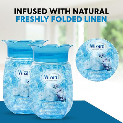 12 WIZARD Odor Eliminator Gel Beads - 12 oz, Air Freshners For Bathroom, Rooms, Per Areas and Car Freshner - Fresh Linen