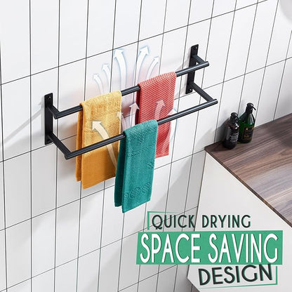 KOKOSIRI 24 Inch Double Towel Bar Bath Towel Racks Bathroom Towel Holder Towel Rails Towel Storage Towel Shelf Wall Mounted Stainless Steel Matte Black B5010BK-L24