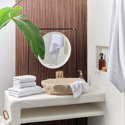 SOFE H&L | Olea Towel Set | 100% Cotton Premium Turkish Towels for Bathroom | Soft, Absorbent, Durable (White, Set of 4 - Washcloth)