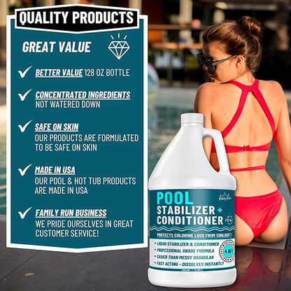Pool Stabilizer - Cyanuric Acid Pool Stabilizer, Liquid Chlorine Stabilizer for Pool Chemicals, Swimming Pool Conditioner Stabilizer, Pool Stabilizer for Salt Pool & Chlorine, 1 Gallon