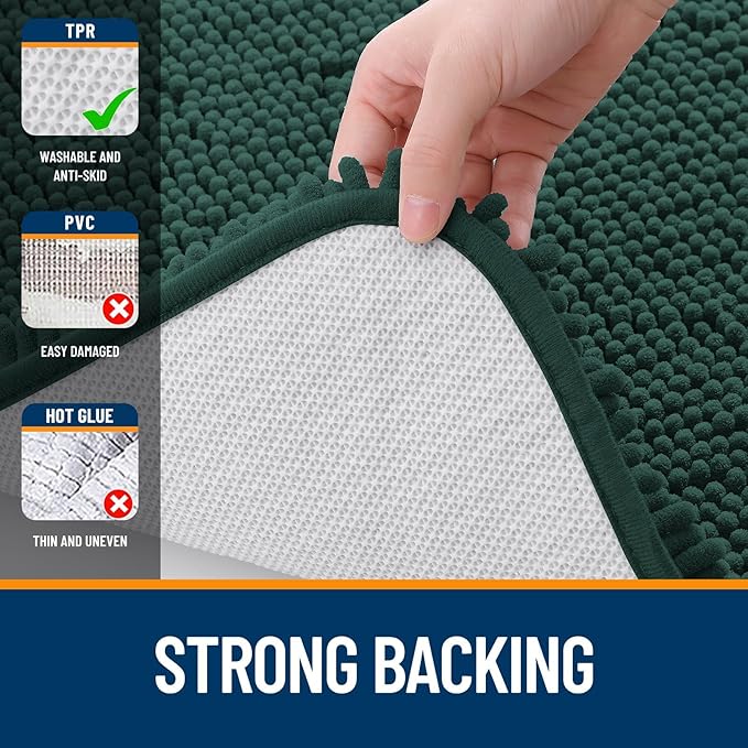 OLANLY Bathroom Rugs Sets 2 Piece, Soft Absorbent Chenille Bath Mats and U-Shaped Contour Toilet Mat Area Rug Set, Machine Washable Bath Carpet, Home Decor Accessories(30"x20"+24"x20", Blackish Green)